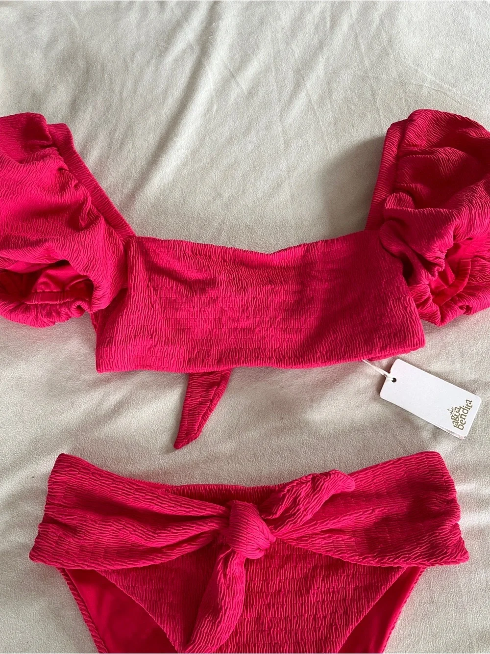Agua Bendita 'Calista/Isabella' 2-PC Textured Bikini Set, Bright Rose L NWT